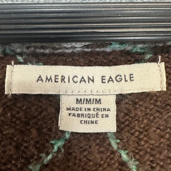 American Eagle M Gray‎ Argyle Cropped Cardigan Academia Eco Cozy Layer Fall Y2K - Picture 5 of 10